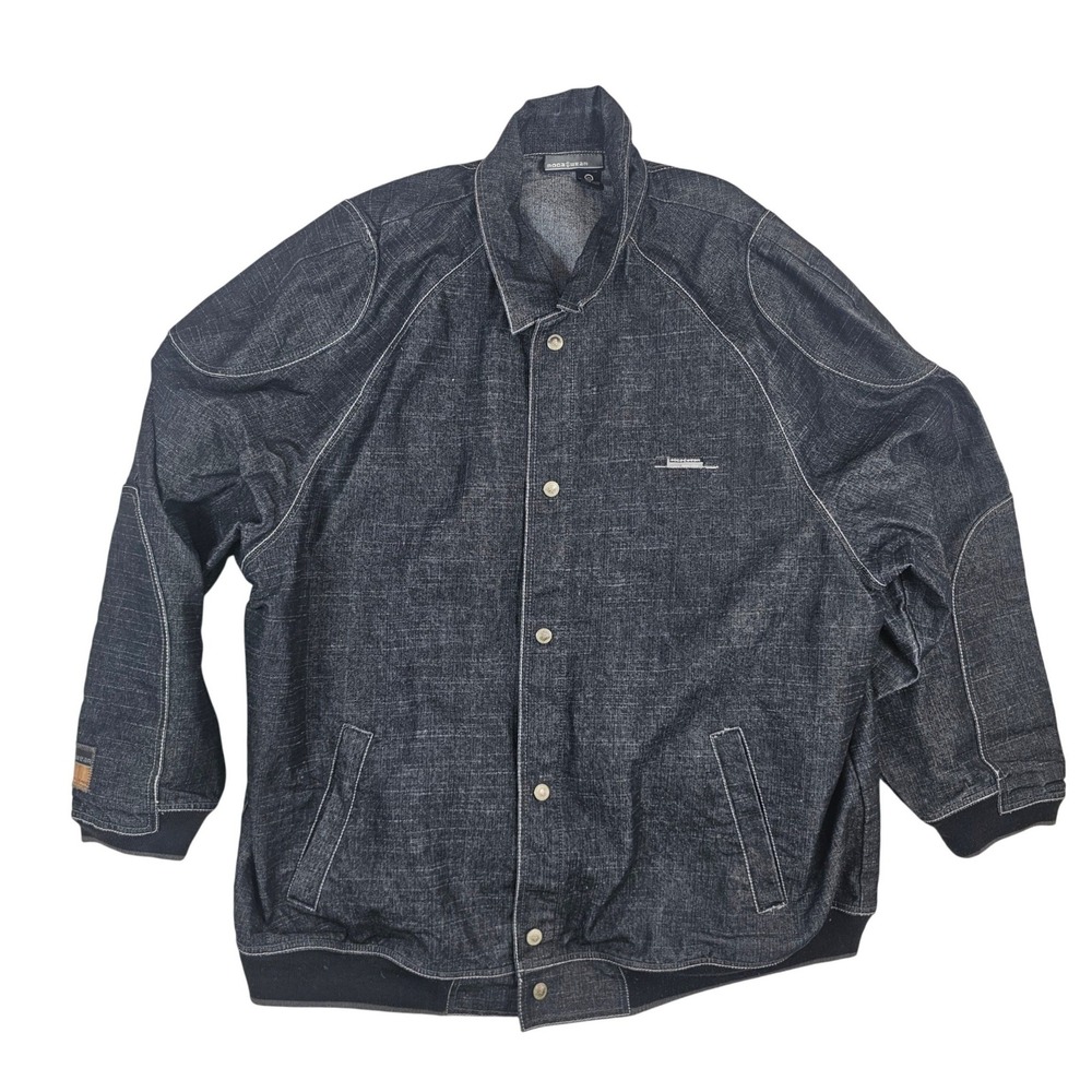 Rocawear Mens 3XL Denim Bomber Jacket Dark Wash Contrast Stitch Streetwear Y2K